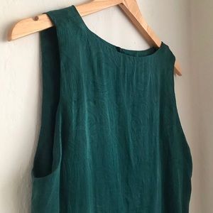 Vtg Nordstrom Forest Green Paisley 100% Silk Top Size L